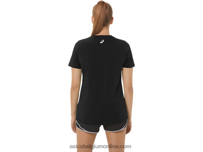 V-hals met zonnebloemslogan voor dames V6HXR22191 prestatie zwart Asics