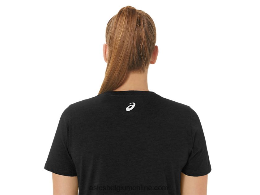 V-hals met zonnebloemslogan voor dames V6HXR22191 prestatie zwart Asics
