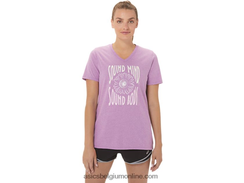 V-hals met zonnebloemslogan voor dames V6HXR22778 orchidee heide Asics