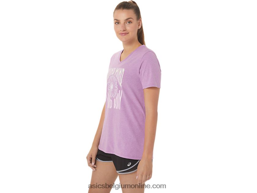 V-hals met zonnebloemslogan voor dames V6HXR22778 orchidee heide Asics