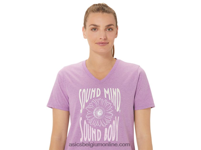 V-hals met zonnebloemslogan voor dames V6HXR22778 orchidee heide Asics