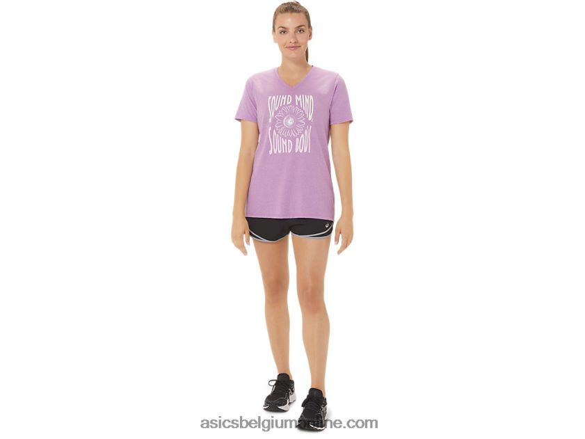 V-hals met zonnebloemslogan voor dames V6HXR22778 orchidee heide Asics