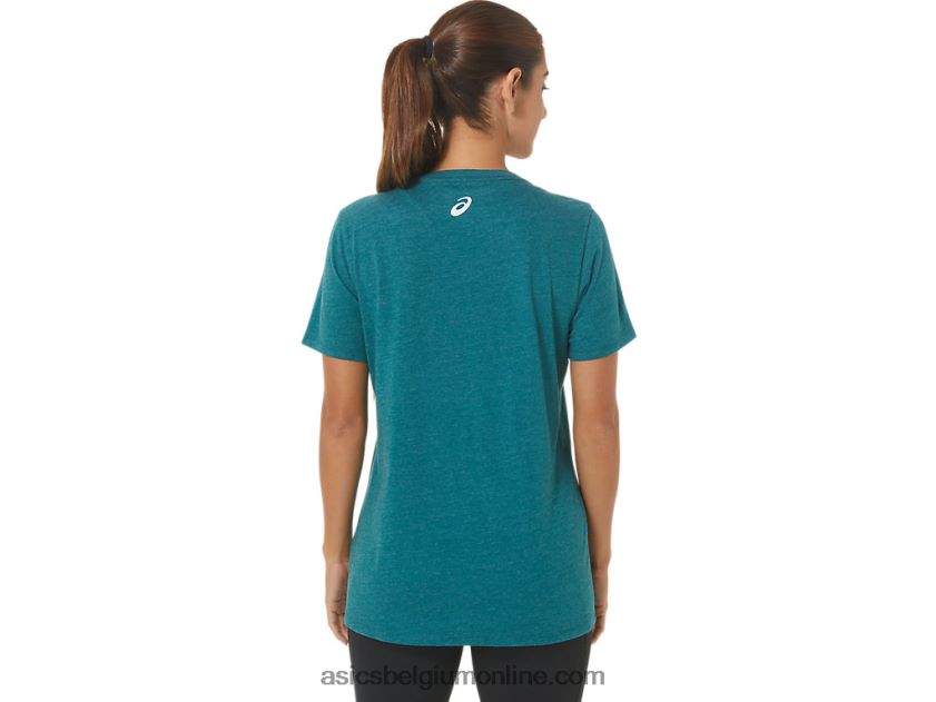 V-hals met zonnebloemslogan voor dames V6HXR22812 fluwelen dennenheide Asics