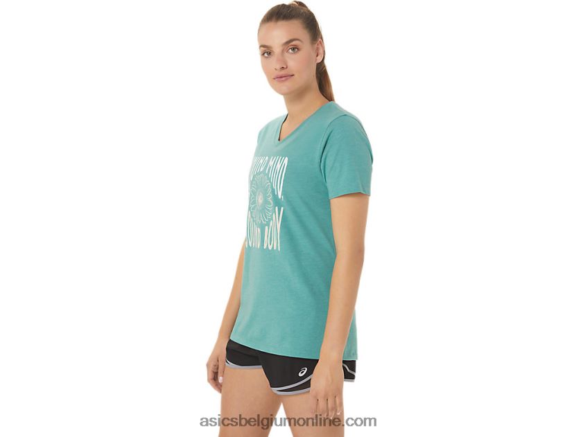 V-hals met zonnebloemslogan voor dames V6HXR22814 salie heide Asics