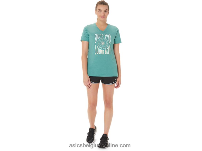 V-hals met zonnebloemslogan voor dames V6HXR22814 salie heide Asics