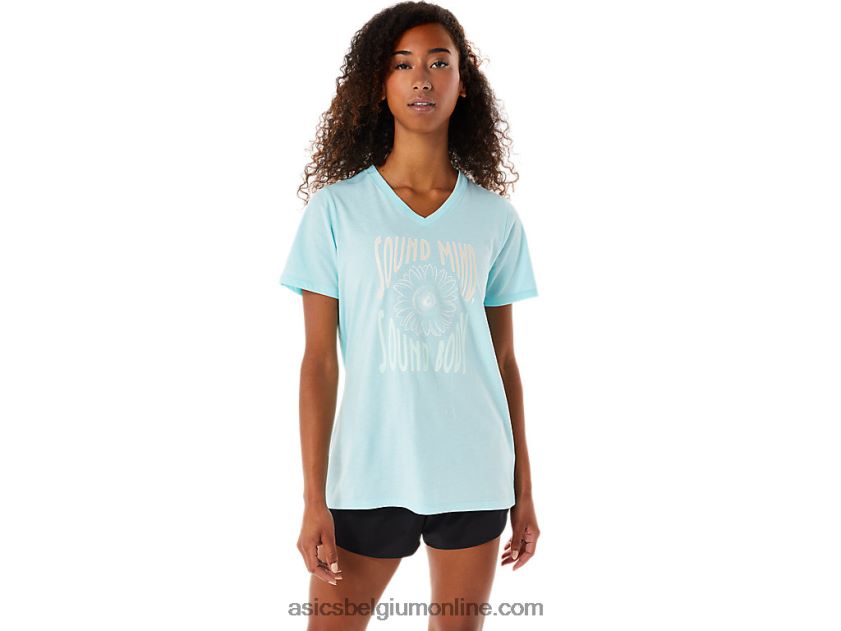 V-hals met zonnebloemslogan voor dames V6HXR23144 Helder blauw Asics