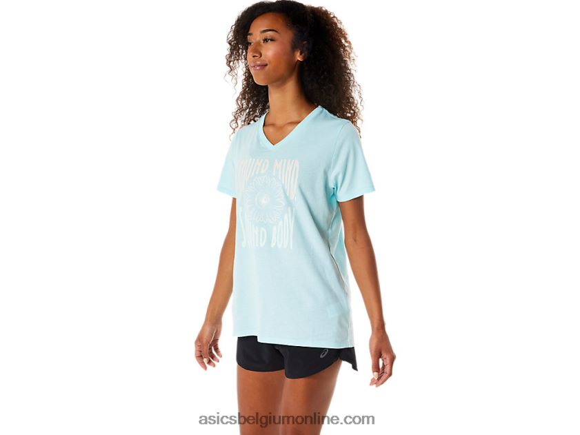 V-hals met zonnebloemslogan voor dames V6HXR23144 Helder blauw Asics