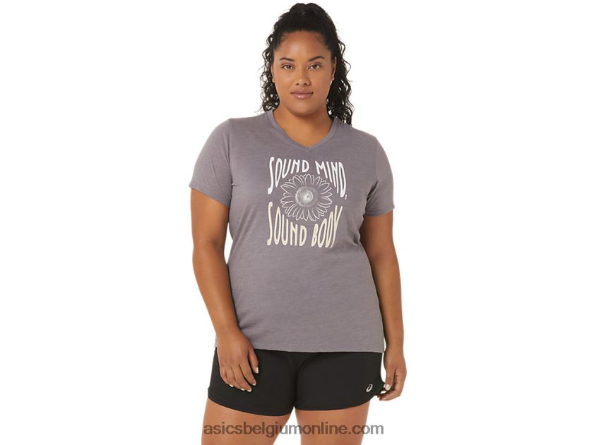 V-hals met zonnebloemslogan voor dames V6HXR23201 lavendel grijze heide Asics