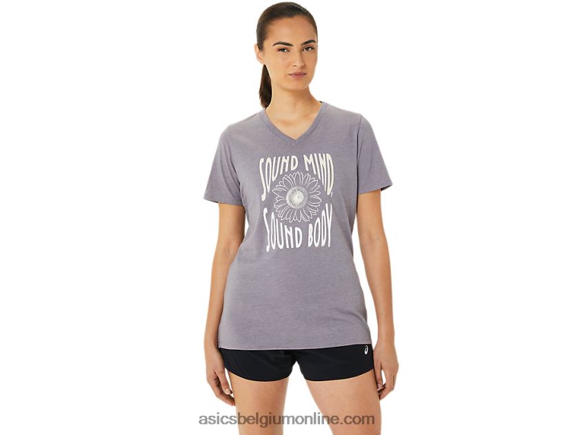 V-hals met zonnebloemslogan voor dames V6HXR23201 lavendel grijze heide Asics