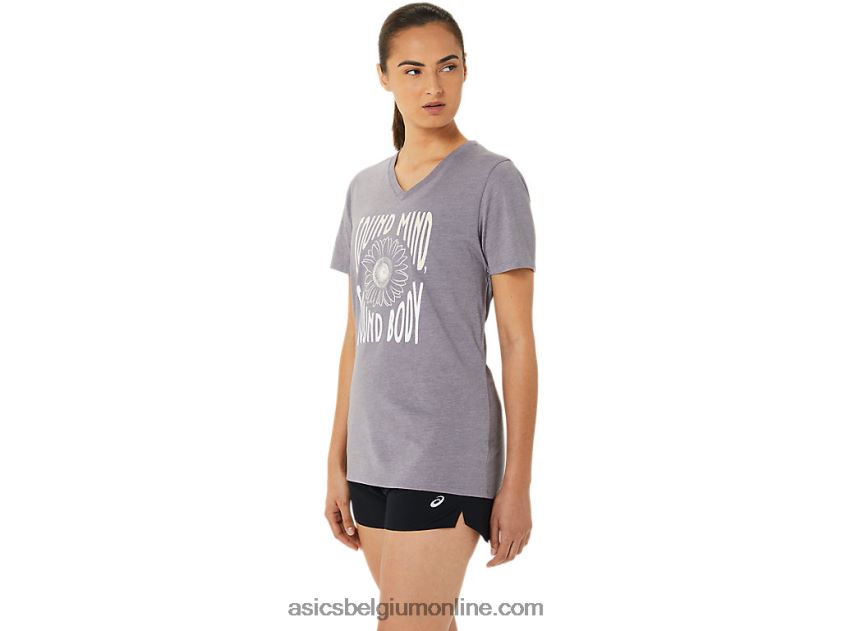 V-hals met zonnebloemslogan voor dames V6HXR23201 lavendel grijze heide Asics