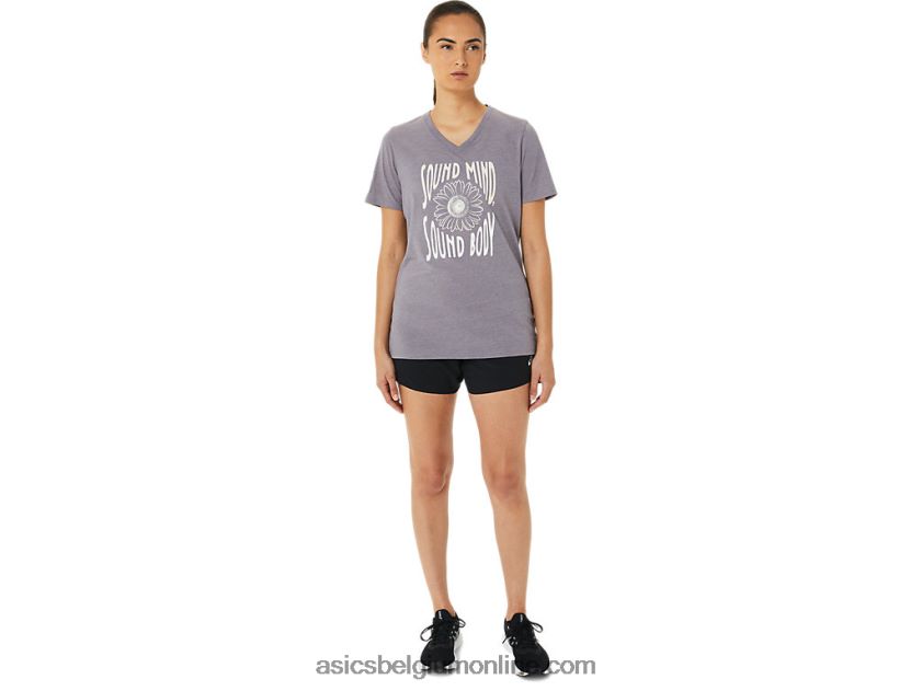 V-hals met zonnebloemslogan voor dames V6HXR23201 lavendel grijze heide Asics
