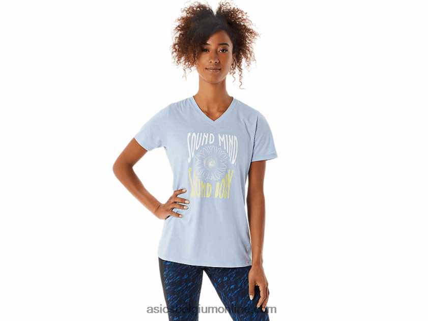 V-hals met zonnebloemslogan voor dames V6HXR23322 mistige heide Asics