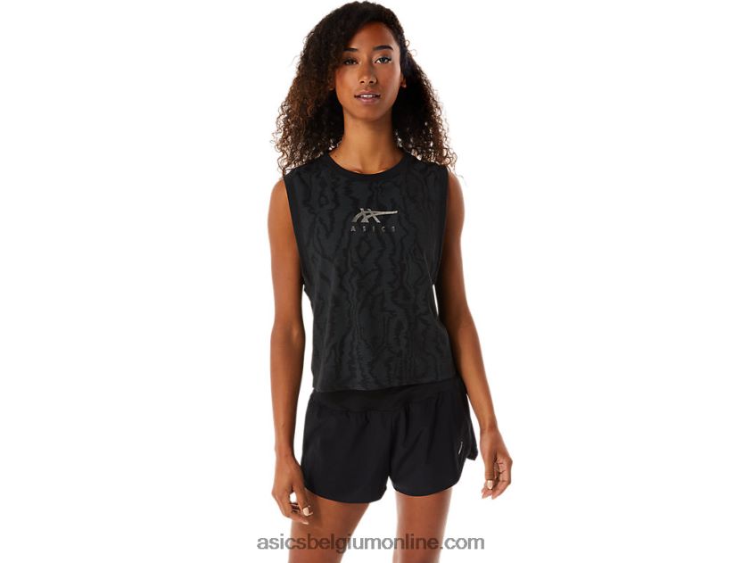 allover bedrukte spier crop voor dames V6HXR23145 prestatie zwart Asics