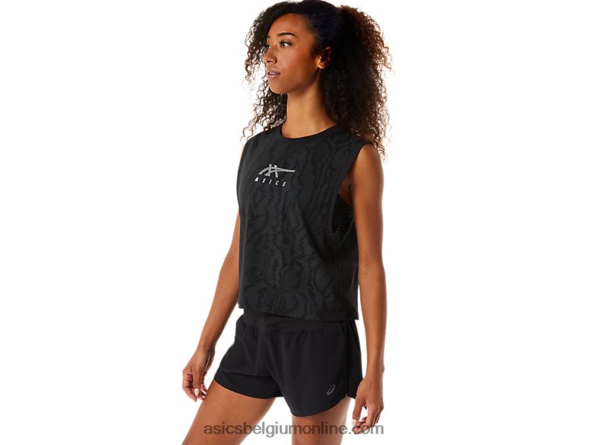 allover bedrukte spier crop voor dames V6HXR23145 prestatie zwart Asics