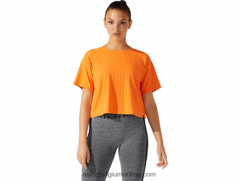 cropped logo jacquard korte mouw voor dames V6HXR23932 zon perzik Asics
