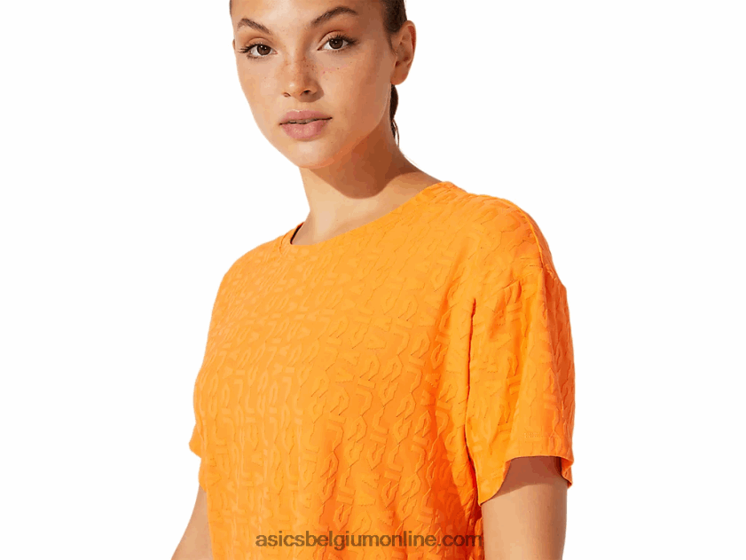 cropped logo jacquard korte mouw voor dames V6HXR23932 zon perzik Asics