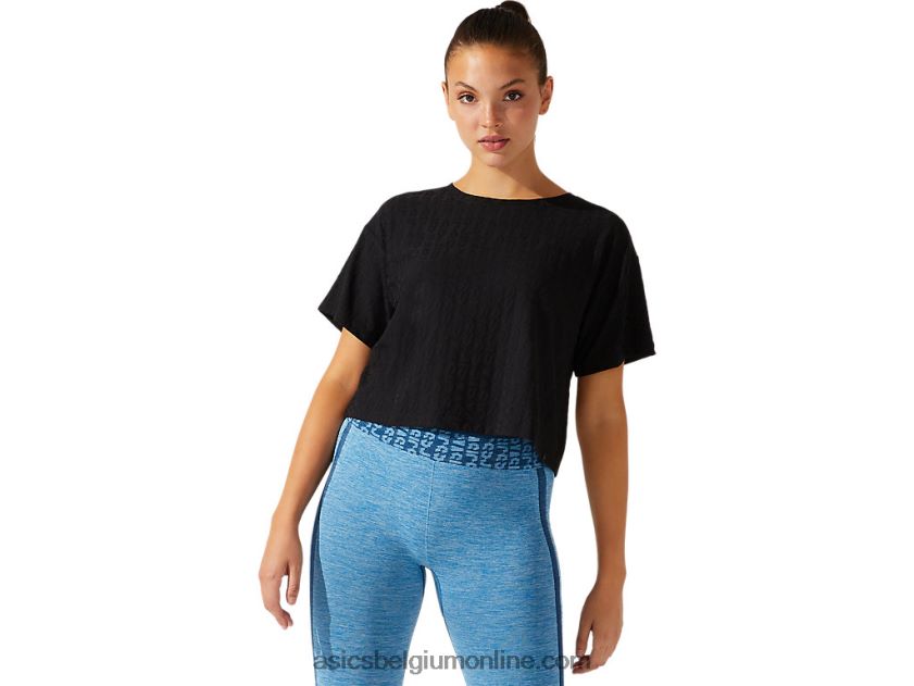 cropped logo jacquard korte mouw voor dames V6HXR23963 prestatie zwart Asics