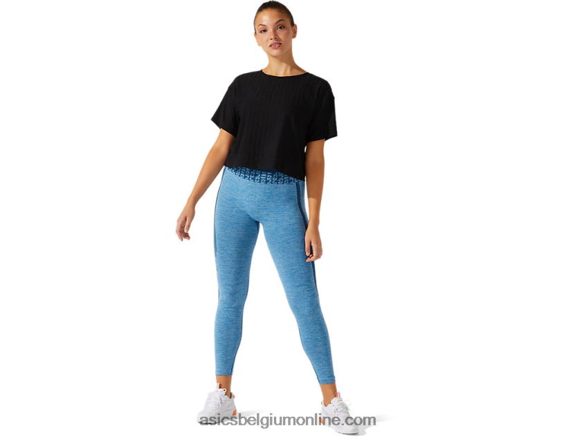 cropped logo jacquard korte mouw voor dames V6HXR23963 prestatie zwart Asics