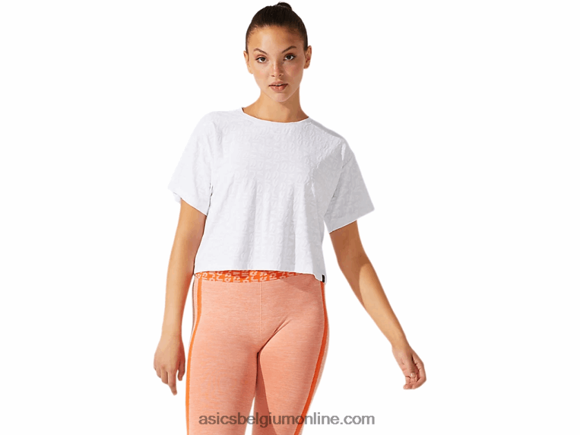 cropped logo jacquard korte mouw voor dames V6HXR23968 briljant wit Asics