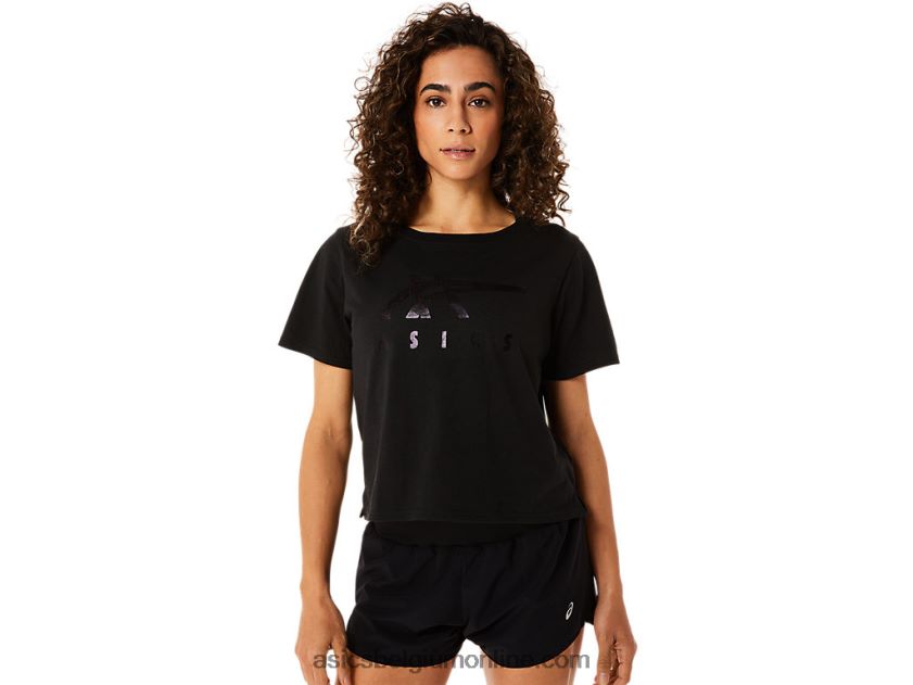 dames gestreept boxy T-shirt met korte mouwen V6HXR22815 prestatie zwart Asics
