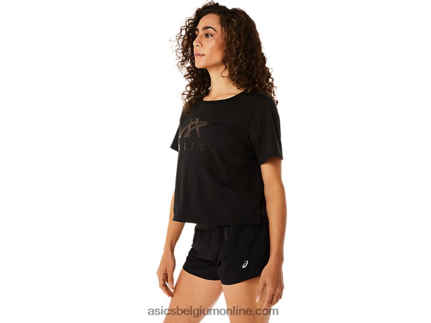 dames gestreept boxy T-shirt met korte mouwen V6HXR22815 prestatie zwart Asics