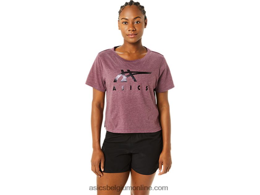 dames gestreept boxy T-shirt met korte mouwen V6HXR23620 diepe marsheide Asics