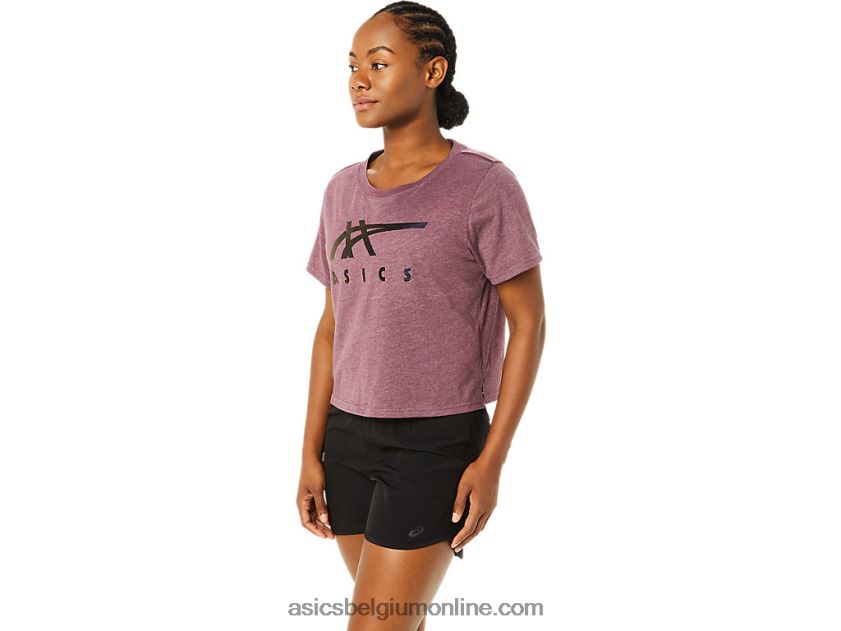 dames gestreept boxy T-shirt met korte mouwen V6HXR23620 diepe marsheide Asics