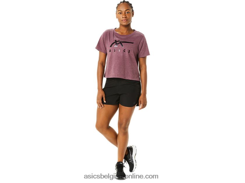 dames gestreept boxy T-shirt met korte mouwen V6HXR23620 diepe marsheide Asics
