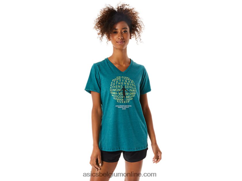 dames grafische v-hals wch V6HXR23319 fluwelen dennenheide Asics