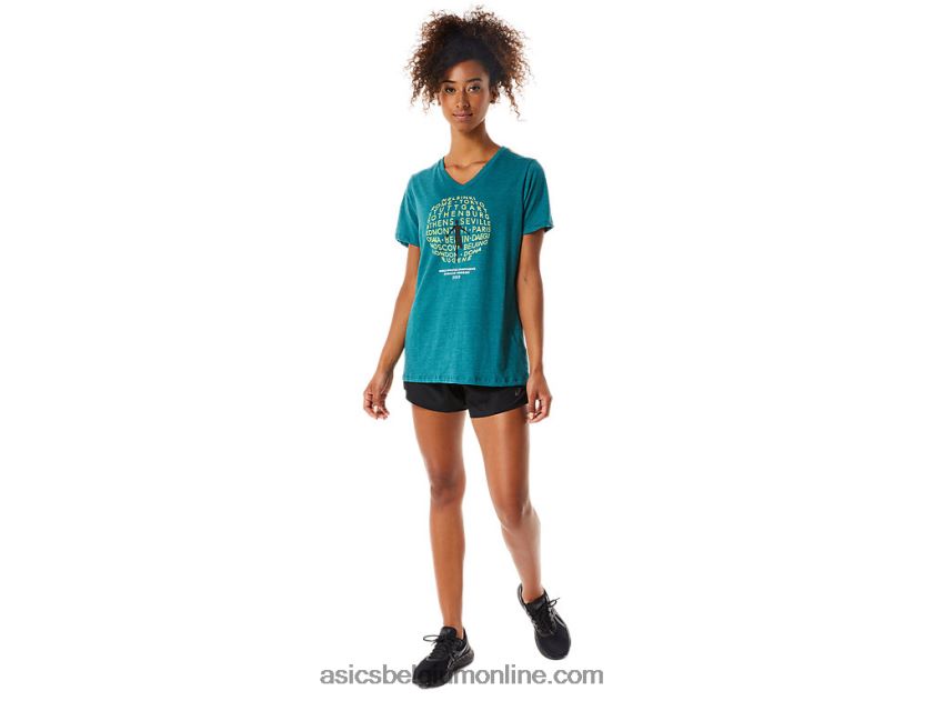 dames grafische v-hals wch V6HXR23319 fluwelen dennenheide Asics