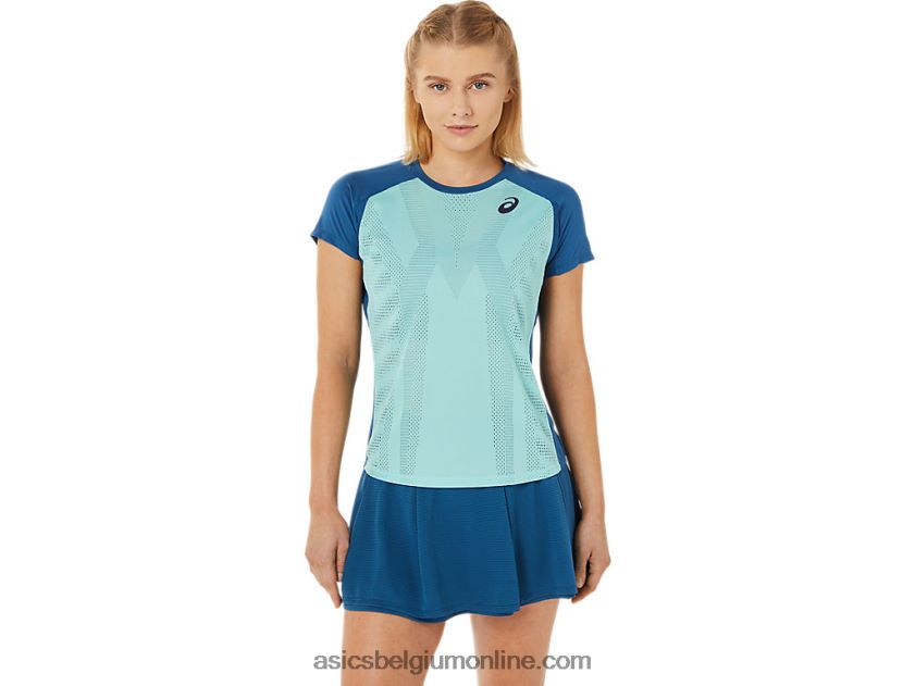 dames match graphic T-shirt met korte mouwen V6HXR23526 oase groen/licht indigo Asics