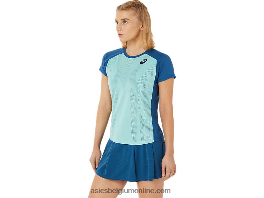 dames match graphic T-shirt met korte mouwen V6HXR23526 oase groen/licht indigo Asics