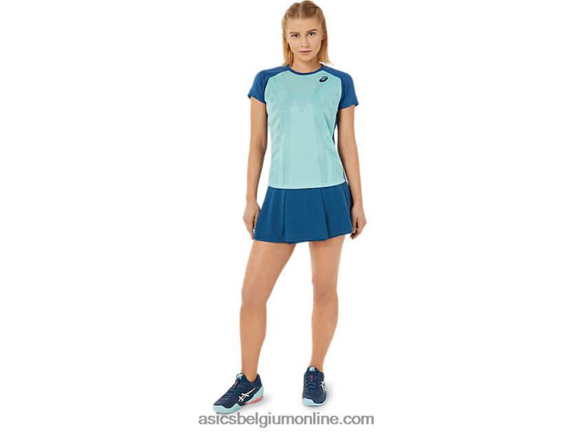 dames match graphic T-shirt met korte mouwen V6HXR23526 oase groen/licht indigo Asics