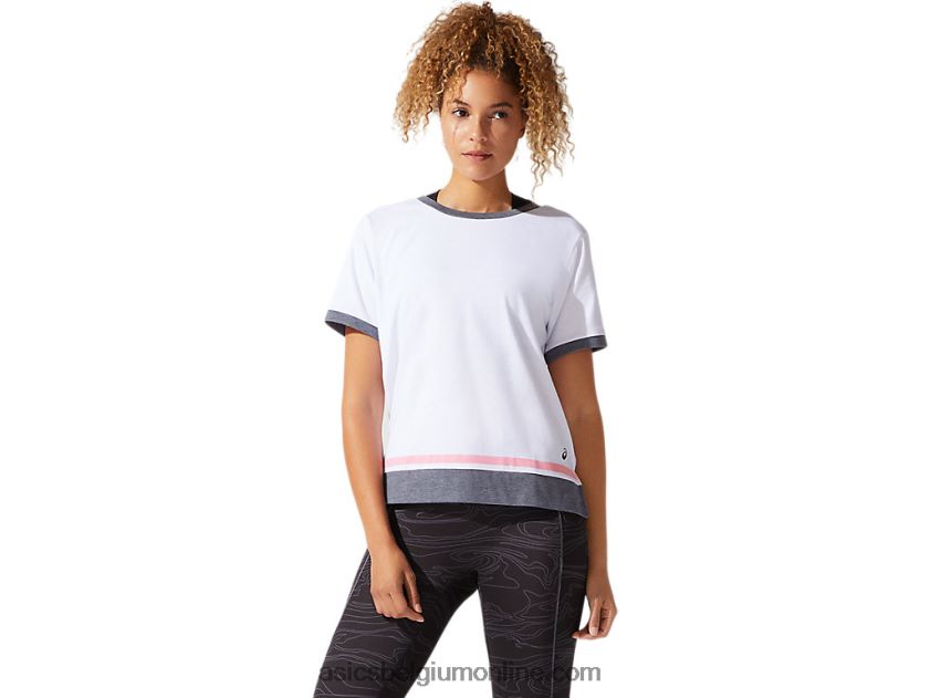 dames top met korte mouwen in kleurvlakken V6HXR23978 briljant wit/perzik bloemblad Asics
