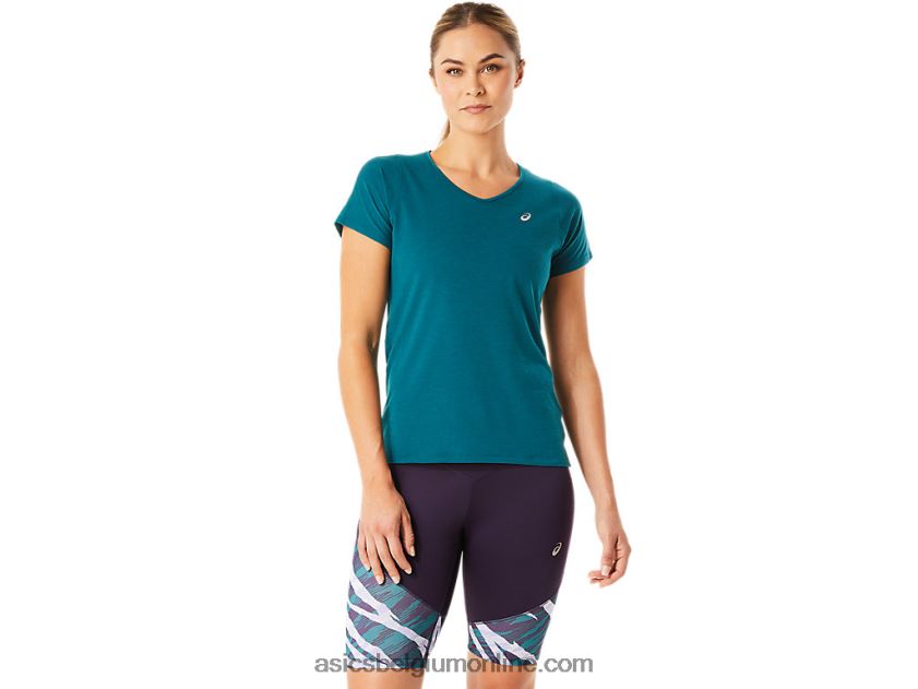 dames top met v-hals en korte mouwen V6HXR23078 fluweel grenen Asics