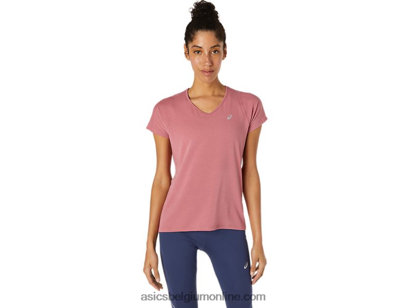 dames top met v-hals en korte mouwen V6HXR23832 rokerige roos Asics