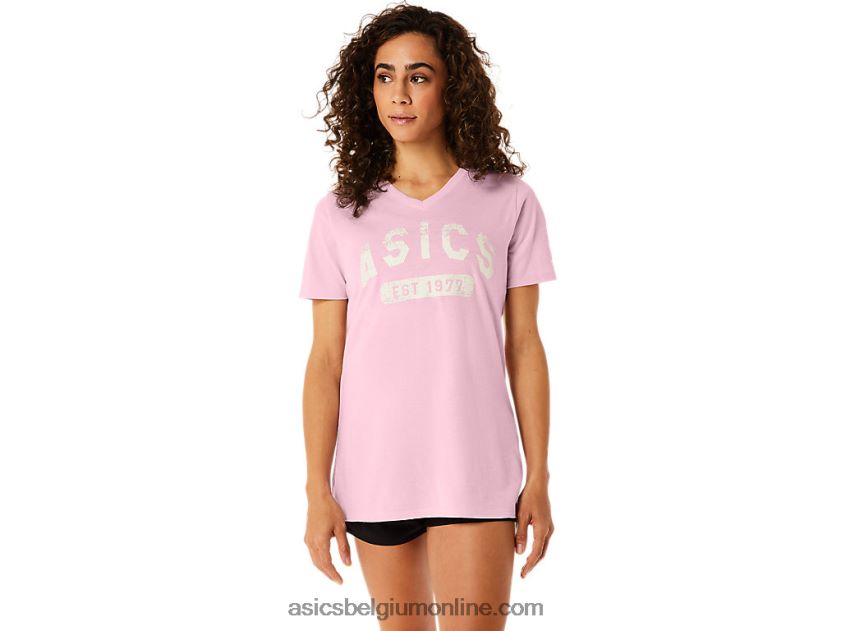 est 1977 V-hals T-shirt met korte mouwen voor dames V6HXR22275 roze zout Asics