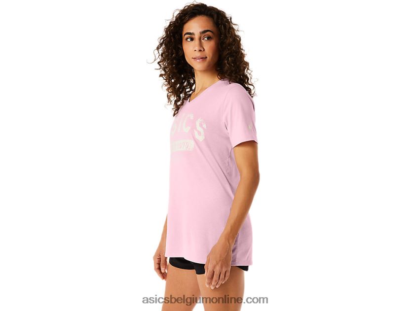 est 1977 V-hals T-shirt met korte mouwen voor dames V6HXR22275 roze zout Asics