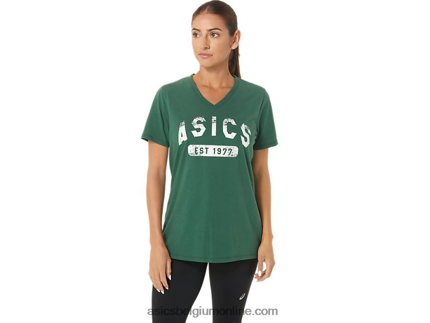est 1977 V-hals T-shirt met korte mouwen voor dames V6HXR22726 jager groene heide Asics