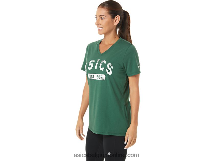 est 1977 V-hals T-shirt met korte mouwen voor dames V6HXR22726 jager groene heide Asics