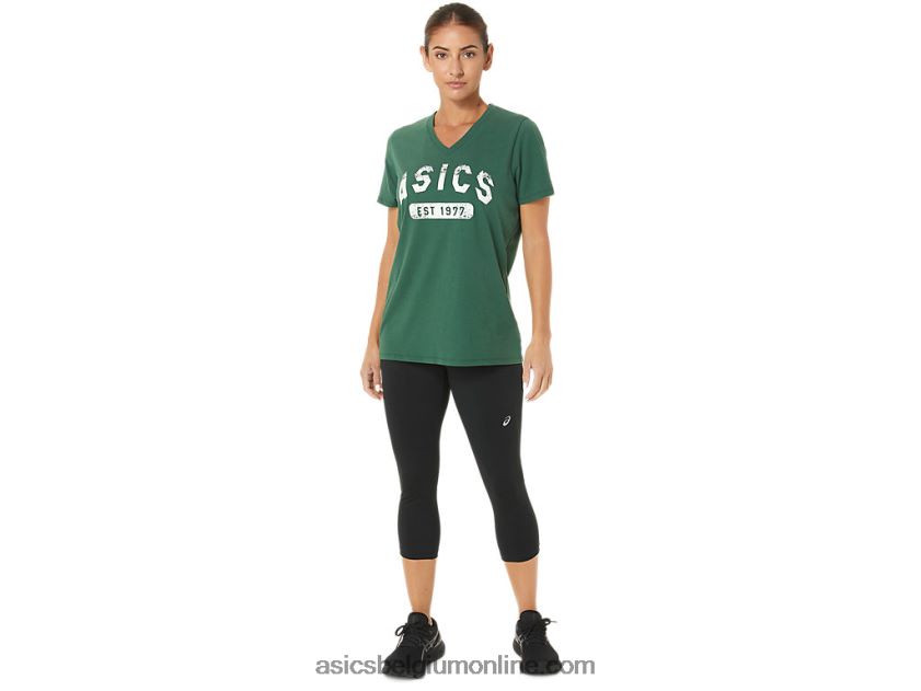 est 1977 V-hals T-shirt met korte mouwen voor dames V6HXR22726 jager groene heide Asics