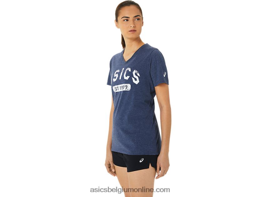 est 1977 V-hals T-shirt met korte mouwen voor dames V6HXR23202 peacoat heide Asics