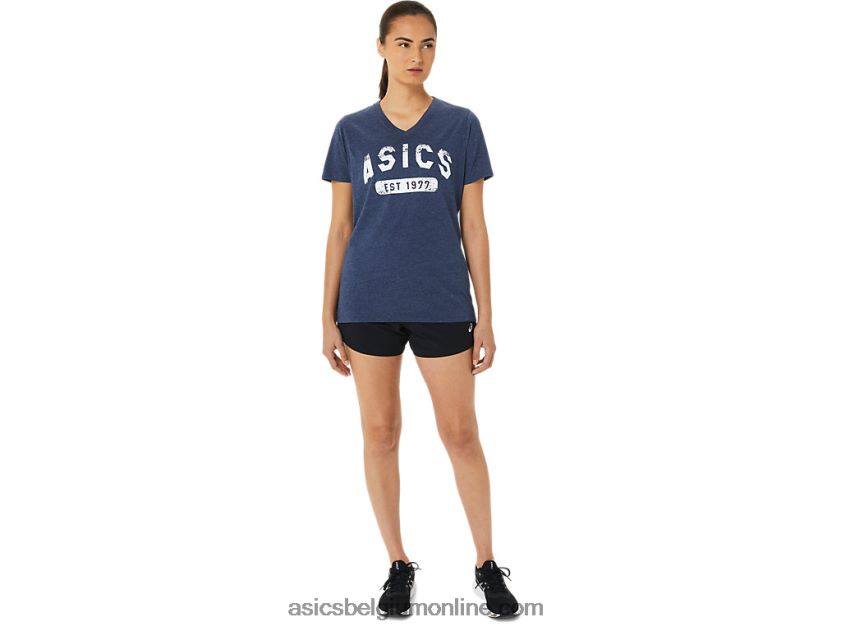 est 1977 V-hals T-shirt met korte mouwen voor dames V6HXR23202 peacoat heide Asics
