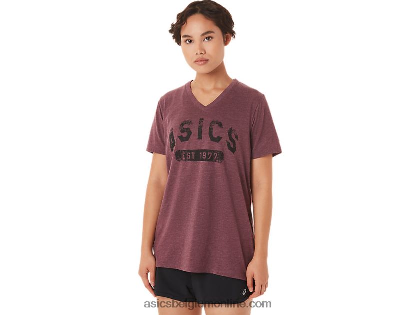est 1977 V-hals T-shirt met korte mouwen voor dames V6HXR23421 diepe marsheide Asics