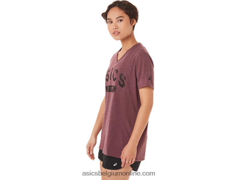 est 1977 V-hals T-shirt met korte mouwen voor dames V6HXR23421 diepe marsheide Asics