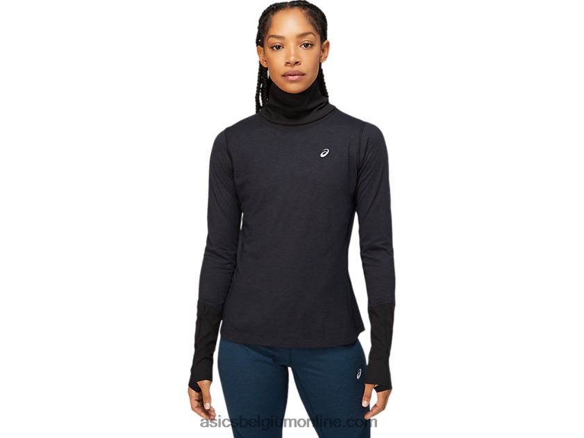 geribbelde damestop met lange mouwen V6HXR23621 performance zwart/grafietgrijs Asics