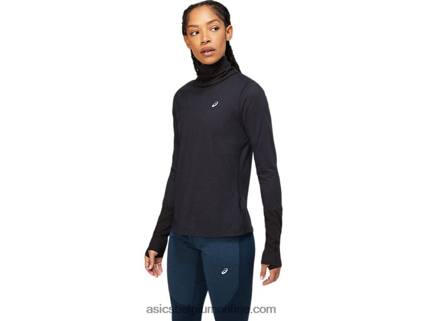 geribbelde damestop met lange mouwen V6HXR23621 performance zwart/grafietgrijs Asics