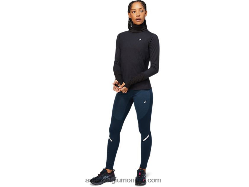 geribbelde damestop met lange mouwen V6HXR23621 performance zwart/grafietgrijs Asics