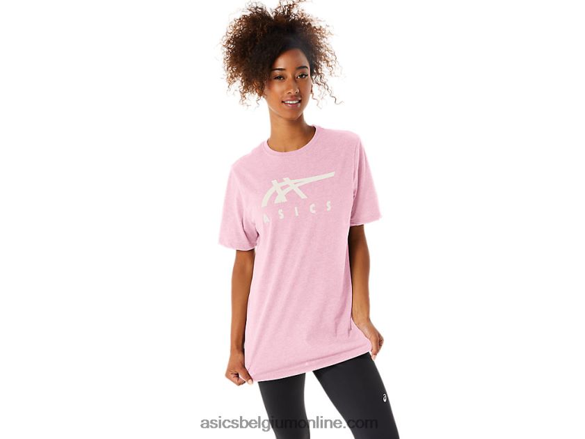 gestreept T-shirt met korte mouwen V6HXR273 roze zout Asics