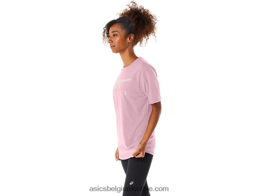 gestreept T-shirt met korte mouwen V6HXR273 roze zout Asics